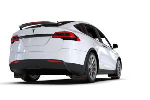 Tesla Model X Mud Flap Kit - Rally Armor - UR Premium Urethane - Black with White Logo - `22-`26 Tesla Model X Mud Flap Kit - Rally Armor - UR Premium Urethane - Black with White Logo - `22-`26